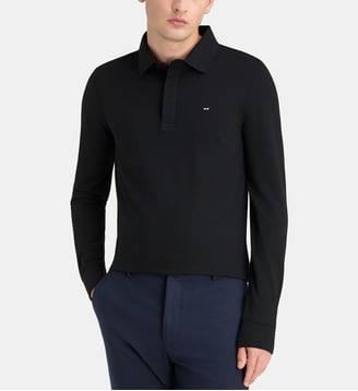 Polo Plan de Jeu à manches longues en coton - Eden Park - Noir foncé