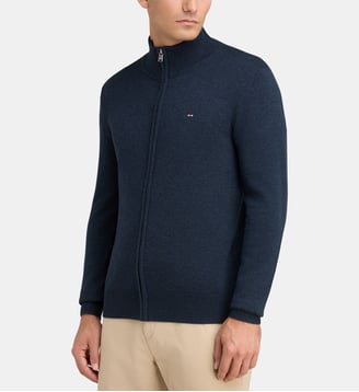Cardigan zippé à col montant Edinburgh - Eden Park - Bleu moyen