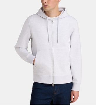 Sweat à capuche zippé en maille interlock - Eden Park - Gris clair