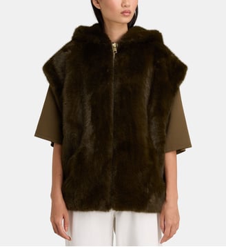 Veste sans manches à capuche Pierre effet fourrure - Karma Koma - Olive