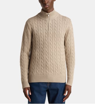 Pull droit Honer câbles col camionneur logo coton - Eden Park - Beige moyen