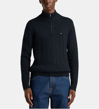 Pull droit Honer câbles col camionneur logo coton - Eden Park - Bleu marine