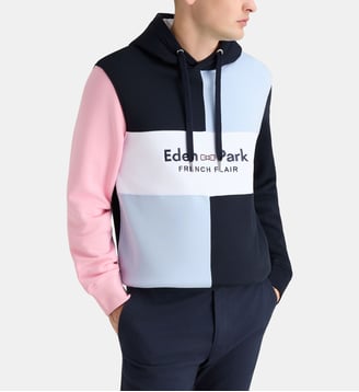 Sweat-shirt à capuche Chimérique - Eden Park - Bleu marine et rose