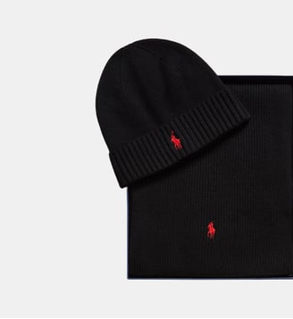 Coffret bonnet et écharpe en laine mérinos - Polo Ralph Lauren - Noir