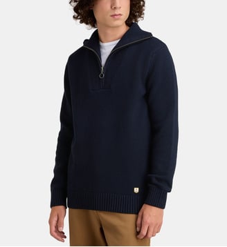 Pull camionneur semi zippé en laine mélangée - Armor-Lux - Bleu marine