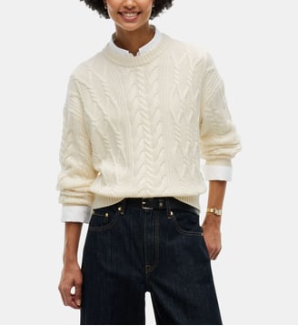 Pull col rond câble - Tommy Hilfiger - Écru