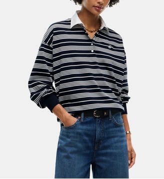 Sweatshirt style polo Rugby - Tommy Hilfiger - Bleu et blanc