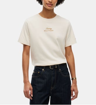 T-shirt Script à manches courtes - Tommy Hilfiger - Écru