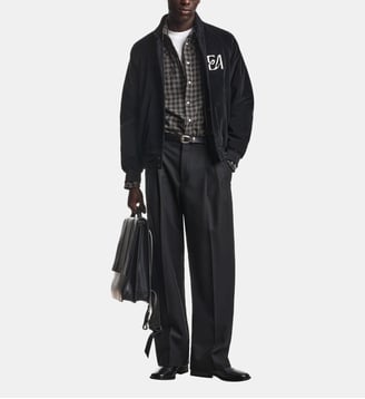 Blouson droit en coton mélangé signature - Emporio Armani - Noir