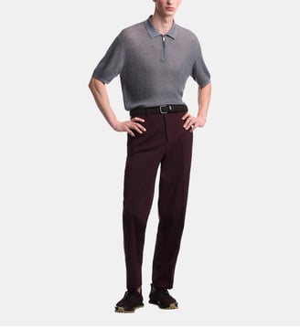 Pull polo droit manches courtes en laine mélangée - Emporio Armani - Gris