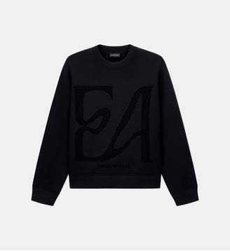 Sweat droit en coton mélangé signature - Emporio Armani - Noir