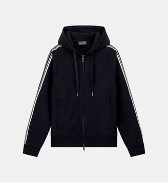 Sweat à capuche zippé droit en coton signature - Emporio Armani - Noir