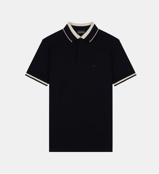 Polo droit en coton signature - Emporio Armani - Noir