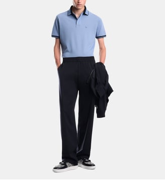 Polo droit en coton signature - Emporio Armani - Bleu
