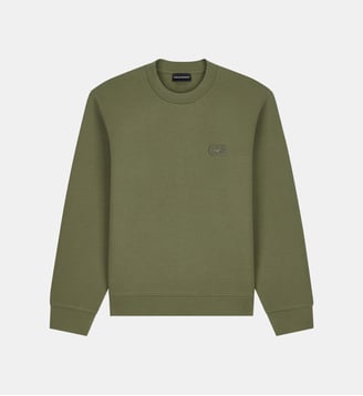 Sweat droit en coton mélangé signature - Emporio Armani - Kaki