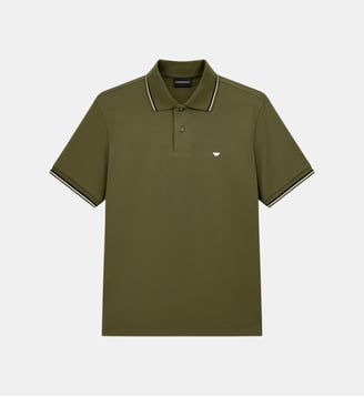 Polo droit en coton signature - Emporio Armani - Kaki