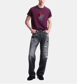 T-shirt droit signature en coton - Emporio Armani - Bordeaux