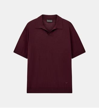 Pull polo en laine mélangée signature - Emporio Armani - Chocolat