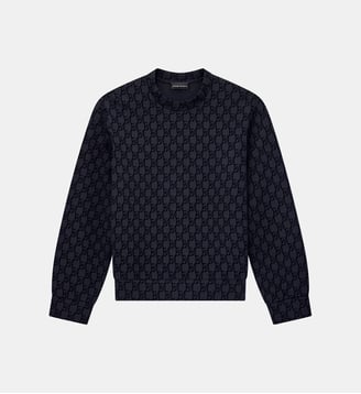 Sweat droit en coton mélangé monogramme - Emporio Armani - Bleu marine