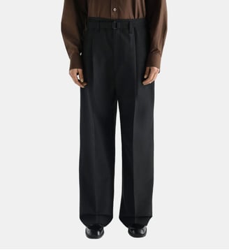 Pantalon large à plis en mélange de laine - Lemaire - Gris foncé
