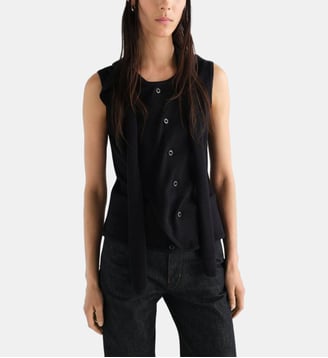Cardigan sans manches asymétrique en laine - Lemaire - Black