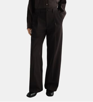 Pantalon large en laine mélangée - Lemaire - Moka