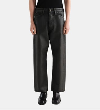 Pantalon droit en coton effet patiné taille haute - Lemaire - Noir
