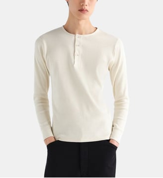 T-shirt Henley à manches longues en coton et lin - Lemaire - Écru