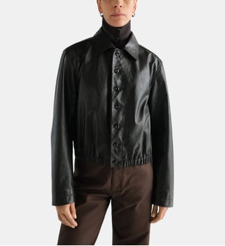 Blouson court en cuir - Lemaire - Marron foncé