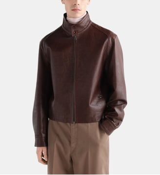 Blouson Harrington droit en cuir  - Lemaire - Brick