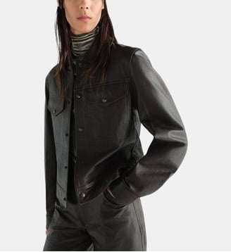 Veste droite en cuir - Lemaire - Marron