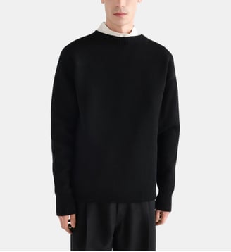Pull à col bateau en laine vierge double face - Lemaire - Black