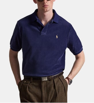 Polo droit côtelé signature en coton mélangé - Polo Ralph Lauren - Bleu marine