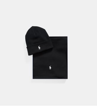 Coffret bonnet et écharpe en coton côtelé - Polo Ralph Lauren - Noir