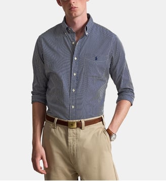 Chemise en coton à col américain - Polo Ralph Lauren - Bleu marine et blanc