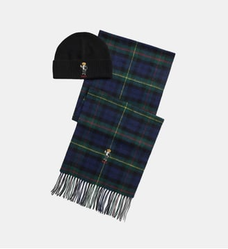 Coffret écharpe et bonnet signature - Polo Ralph Lauren - Bleu foncé et vert foncé