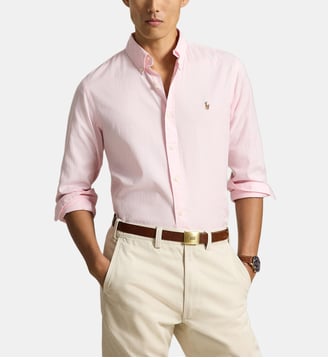 Chemise Oxford rayée stretch Custom Fit - Polo Ralph Lauren - Rose