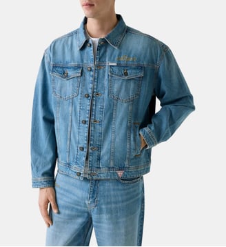 Veste droite en denim signature - Guess Jeans - Bleu clair