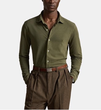 Chemise droite ultra légère en coton piqué signature - Polo Ralph Lauren - Olive