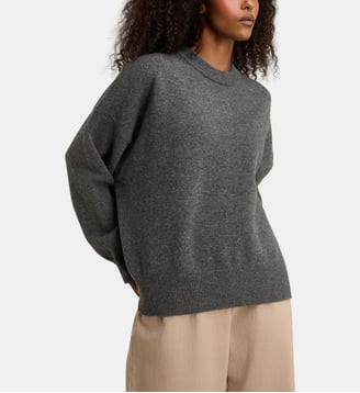 Pull classique ample laine col rond - Rohe - Dark grey melange