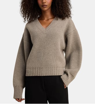 Pull col V Sculptural Compact laine - Rohe - Clay beige