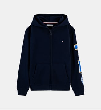 Sweat shirt à capuche zippé signature - Tommy Hilfiger - Bleu marine