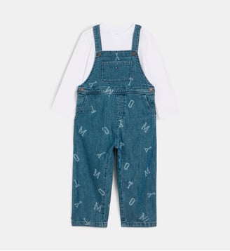 Ensemble salopette et t-shirt Denim Dungaree coton - Tommy Hilfiger - Bleu denim