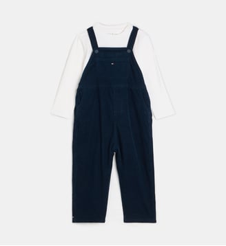 Ensemble salopette velours et t-shirt - Tommy Hilfiger - Bleu marine et blanc