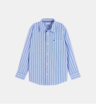 Chemise coton oxford à rayures - Tommy Hilfiger - Bleu et blanc
