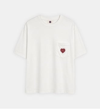 tee shirt col rond patch coeur - Sweet Pants - Blanc