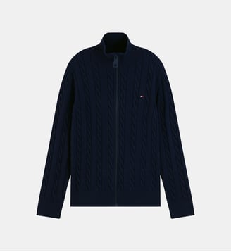 Gilet zippé coton câble - Tommy Hilfiger - Bleu marine