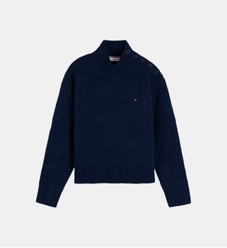 Pull chenille à col montant - Tommy Hilfiger - Bleu marine