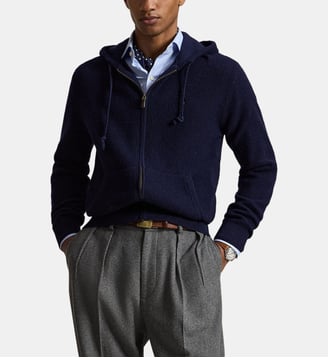 Gilet à capuche droit zippé motif gaufré - Polo Ralph Lauren - Bleu marine