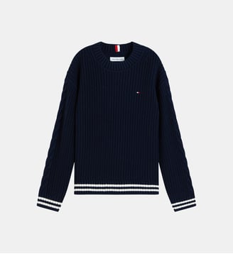 Pull col rond câble - Tommy Hilfiger - Bleu marine